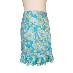 Rare Lilly Pulitzer Vintage Atlantis Bright Blue Fish Ruffle Peplum Skirt - 10
